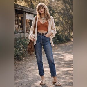 Free People Womens Mom Jeans Sz 29 Dark Wash Denim High Rise Tapered Slim Leg